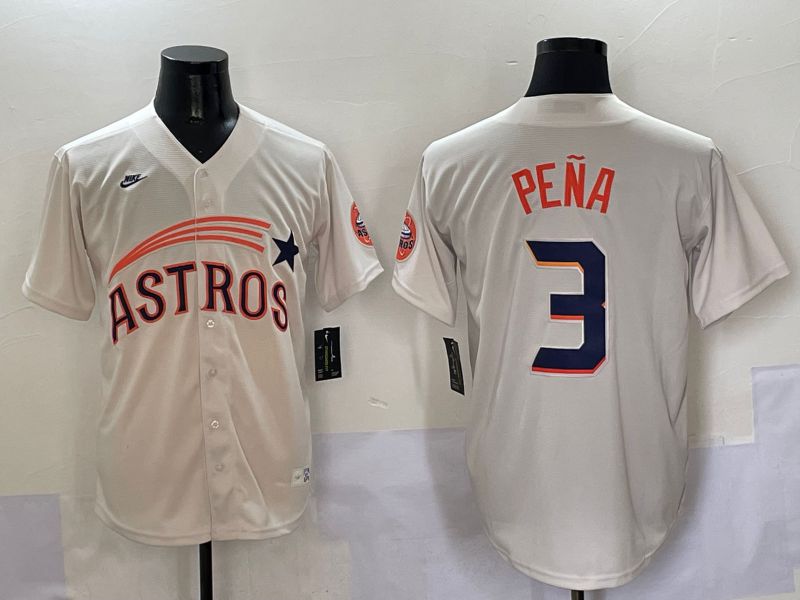 Men Houston Astros #3 Pena Cream Five generations Joint Name 2025 Nike MLB Jersey style 1